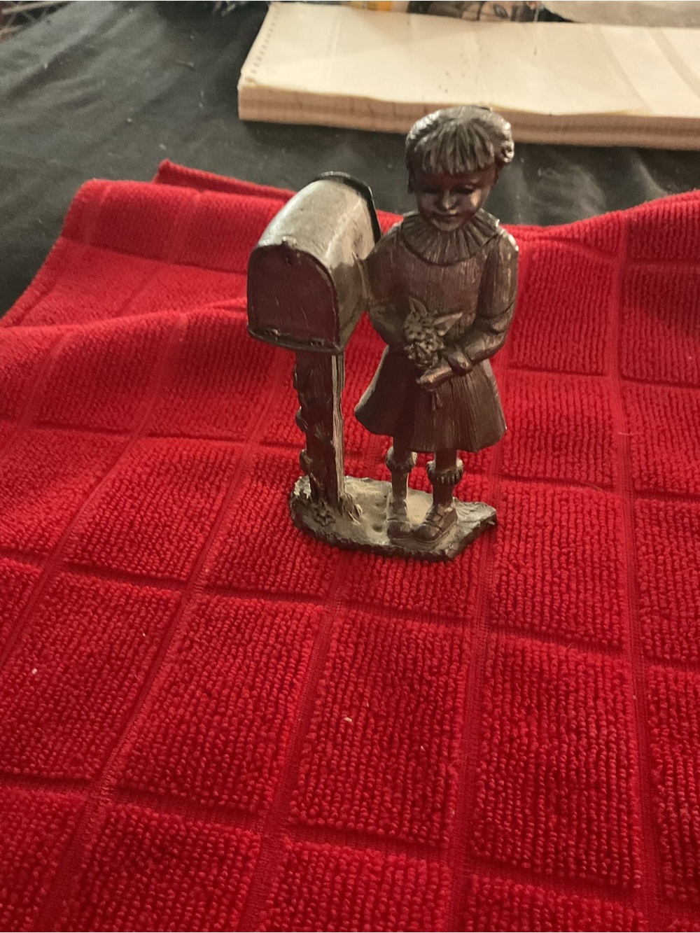 Ricker Bartlett Collector's 1984 pewter little girl standing by mailbox flowers